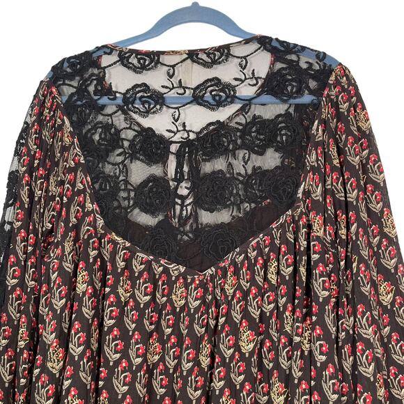 Free People Nomad Printed Formal Chiffon Black Combo Tunic Dress Large - Picture 8 of 11